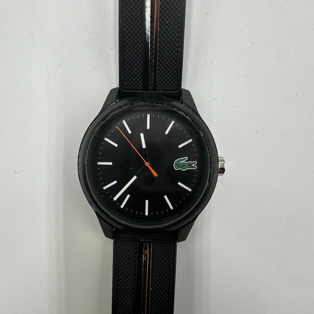 Lacoste Watch Men Black 42MM Round Dial Silicone Band New Battery 9.5" - Picture 3 of 12